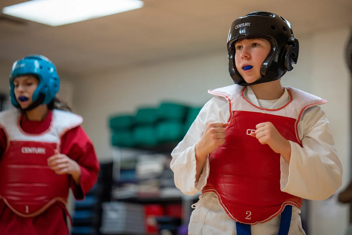 Children participate in a martial arts class