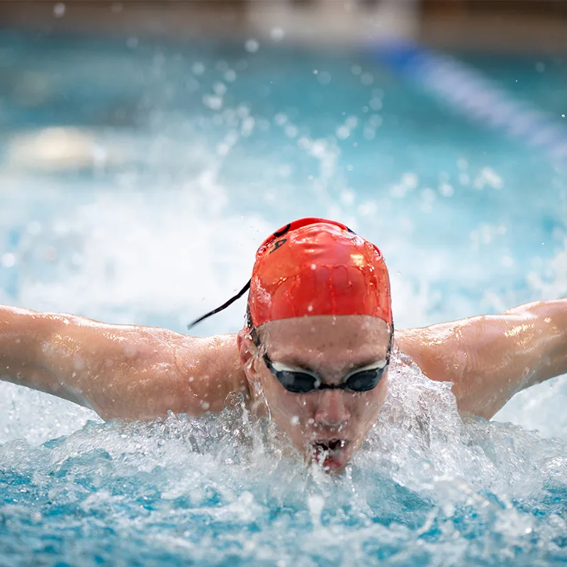 A person swims laps in a pool.